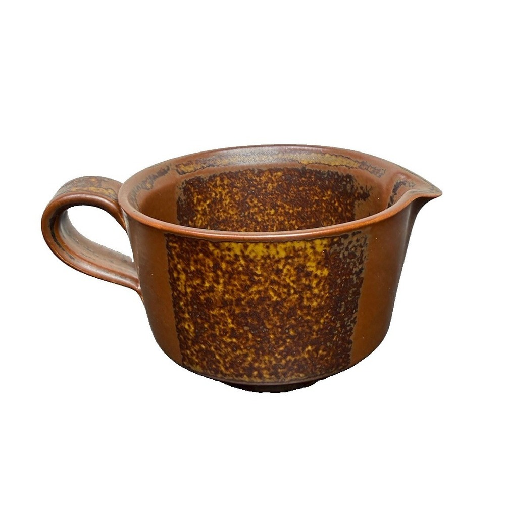 Vintage Iron Mountain Stoneware Creamer Pitcher Brown Speckled Pottery USA‎